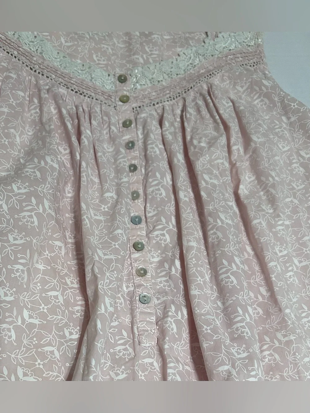 Eileen West Sleeveless Pink Floral , Lace Trim Nightgown XLarge 100% Cotton
